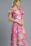Floral Ruffled Cap Sleeve Midi Dress DJPT