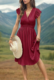 Tied Smocked Waist Flutter Sleeve Dress DJPT