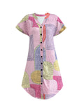 V-Neck Short Sleeve Button-Front Dress DJPT