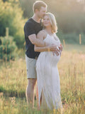 Ivory Lace Two Piece Set Side Slit V-neck Cami Maxi Dress And Crop Cardigan Elegant Going Out Maternity Photoshoot Baby Shower Maxi Dress Maternity
