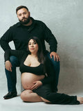 Black Ruffle Cut Out Crop Side Slit Irregular Bodycon Photoshoot Maternity Maxi Dress Maternity