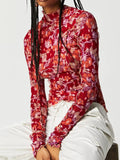 Print Mock Neck Long Sleeve Top DJPT