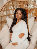 One Shoulder Cut Out Irregular Bodycon Long Sleeve Fashion Baby Shower Maternity Maxi Dress Maternity