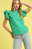 Eyelet Ruffle Cap Sleeve Blouse DJPT