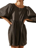 Textured Babydoll Mini Dress with Back Keyhole Detail DJPT