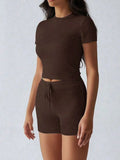 Neck Short Sleeve Top and Shorts Set DJPT