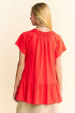 & Dani Solid Lace Trim Neck Short Sleeve Peplum Top DJPT