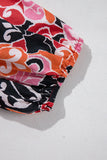 Print Split Neck Short Puff Sleeve Blouse DJPT