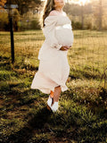Ruffle High Waist Falbala Boho Flowy Long Sleeve Plus Size Baby Shower Maternity Photoshoot Midi Dress Maternity