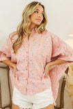 Sequin Striped Short Dolman Sleeve Blouse DJPT