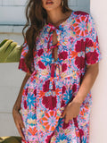 Print Tie Front Midi Dress DJPT
