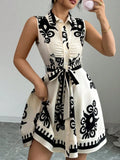 Sleeveless Tie Waist Mini Dress DJPT