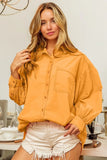 Vintage Washed Gathered Sleeve Oversized Shirt DJPT