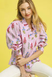 Floral Print Lantern Sleeve Button Down Shirt DJPT
