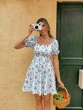 Print Square Neck Mini Dress DJPT