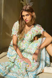 & Dani Spring Floral Border Print Ruffled Textured Top DJPT