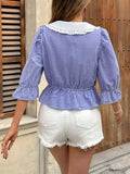 Front Plaid Flounce Sleeve Blouse DJPT