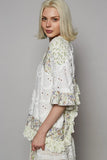Floral Print Eyelet Ruffled Hem Blouse DJPT