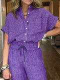 Size Button-Up Shirt and Wide-Leg Pants Set Plus Size DJPT