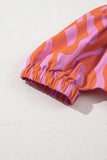 Stripe Print Ruched Cuff Half Sleeve V Neck Blouse DJPT