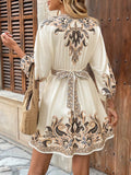 V-Neck Balloon Sleeve Mini Dress DJPT