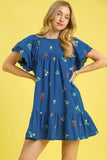 Floral Embroidered Short Sleeve Mini Dress DJPT