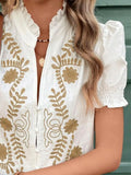 Frill Notched Short Sleeve Blouse DJPT