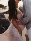 Pink Spaghetti Strap Backless Sheer Big Swing Chic Maternity Maxi Dress Maternity