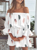 Size Floral Off-Shoulder Flounce Sleeve Mini Dress Plus Size DJPT