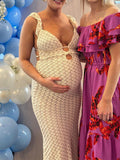 Apricot Cut Out Knitwear Ruffle Backless Tie Back Cocktail Party Gown V-Neck Mermaid Bodycon Elegant Babyshower Dress Photoshoot Maternity Maxi Dress Maternity