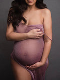 Light Pink Cut Out Double Slit Sheer Knitting Mesh Beach Photoshoot Maternity Midi Dress Maternity