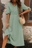 Quarter Button Short Sleeve Dress DJPT