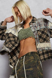 Lace Patchwork Plaid Oversized Shirt DJPT