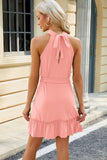 Grecian Neck Tie Waist Mini Dress DJPT