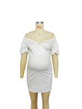 White Off Shoulder Backless V-Neck Lantern Sleeve Bodycon Party Cute Baby Shower Maternity Mini Dress Maternity