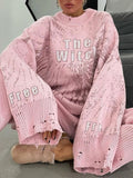 Letter Round Neck Top and Pants Sweater Set DJPT