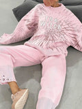 Letter Round Neck Top and Pants Sweater Set DJPT