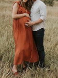 Single Breasted Drawstring Ruffle Tie Back Red Maternity Photoshoot Maxi Dress Maternity