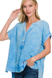 Washed Double Gauze 3/4 Button Henley Neck Shirt DJPT