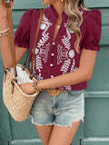 Frill Notched Short Sleeve Blouse DJPT