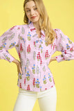 Floral Print Lantern Sleeve Button Down Shirt DJPT