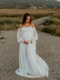 Off Shoulder Tulle Polka Dot Elegant Photoshoot Baby Shower Maternity Maxi Dress Maternity