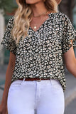 Sleeve Notched Floral Summer Blouse DJPT