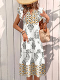 Notched Ruffled Cap Sleeve Dress DJPT