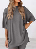 Size Oversized Slit Round Neck Top and Shorts Lounge Set Plus Size DJPT