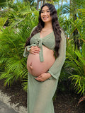 2-in-1 Cut Out Side Slit Fashion Vacation Cover Up Beach Photoshoot Maternity Maxi Dress Maternity