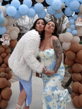 Flowers Sweetheart Neckline Cute Maternity Maxi Dress Maternity