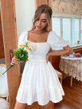 Neck Puff Sleeve Mini Dress DJPT