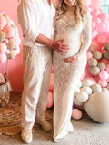White Lace Sheer Bodycon Elegant Cocktail Party Maternity Baby Shower Maxi Dress Maternity