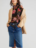 Print Mock Neck Long Sleeve Top DJPT